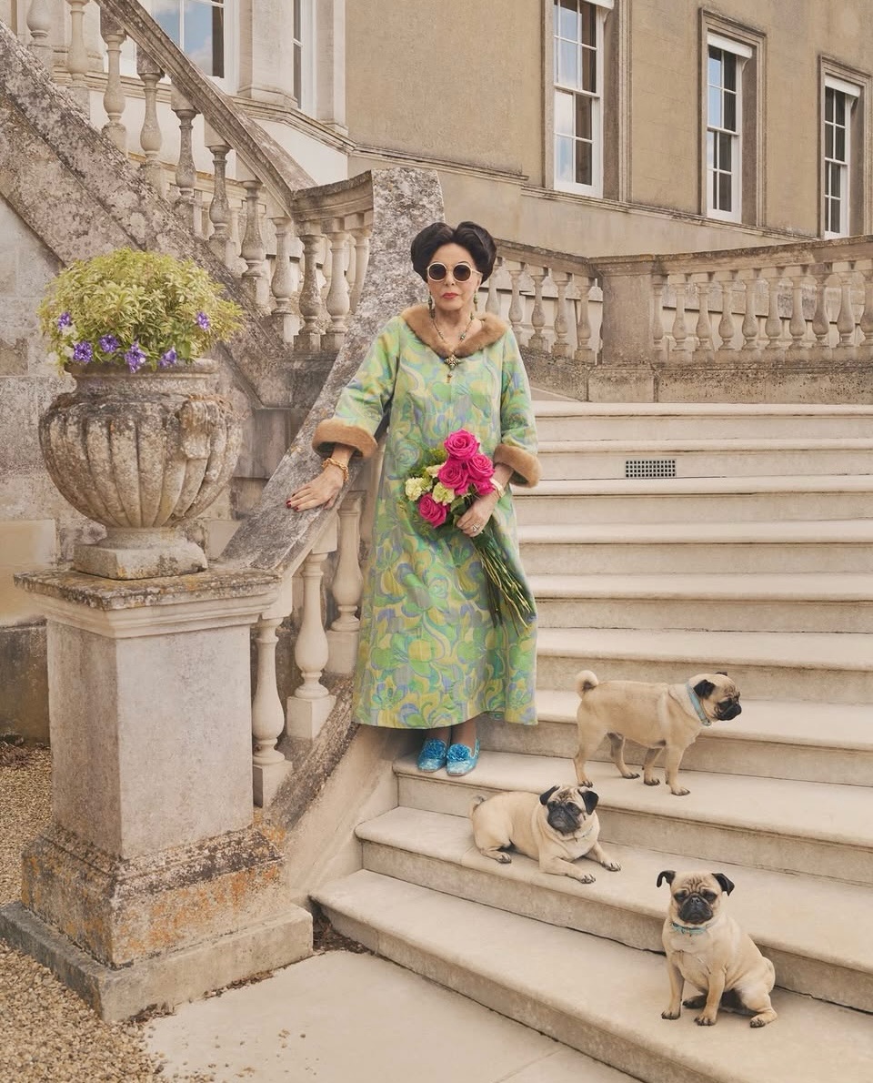Joan Collins as Duchess of Windsor with pugs